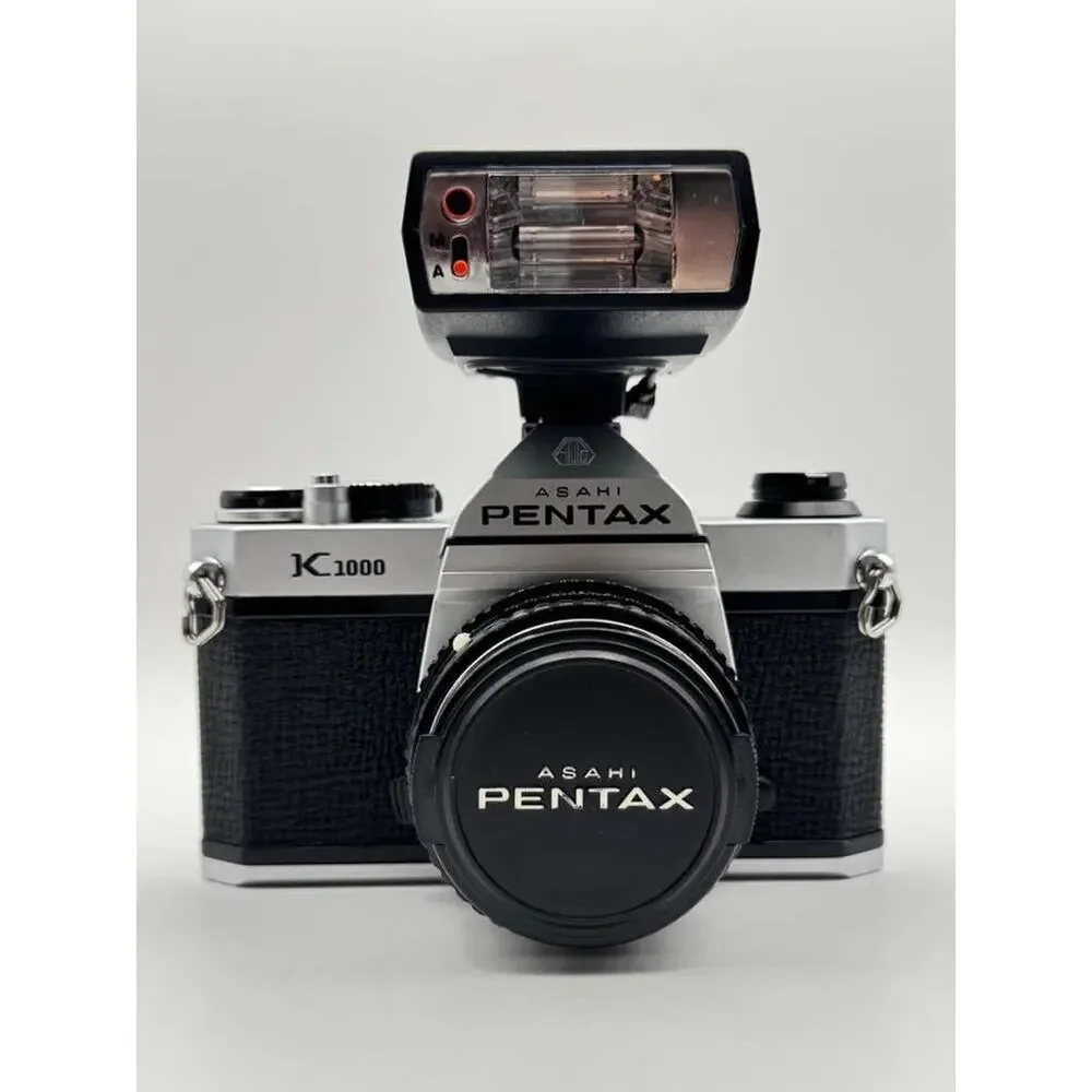 Pentax K1000 35mm SLR Film Camera SMC Pentax-M 50mm f/2 Lens Flash Manual N.MINT